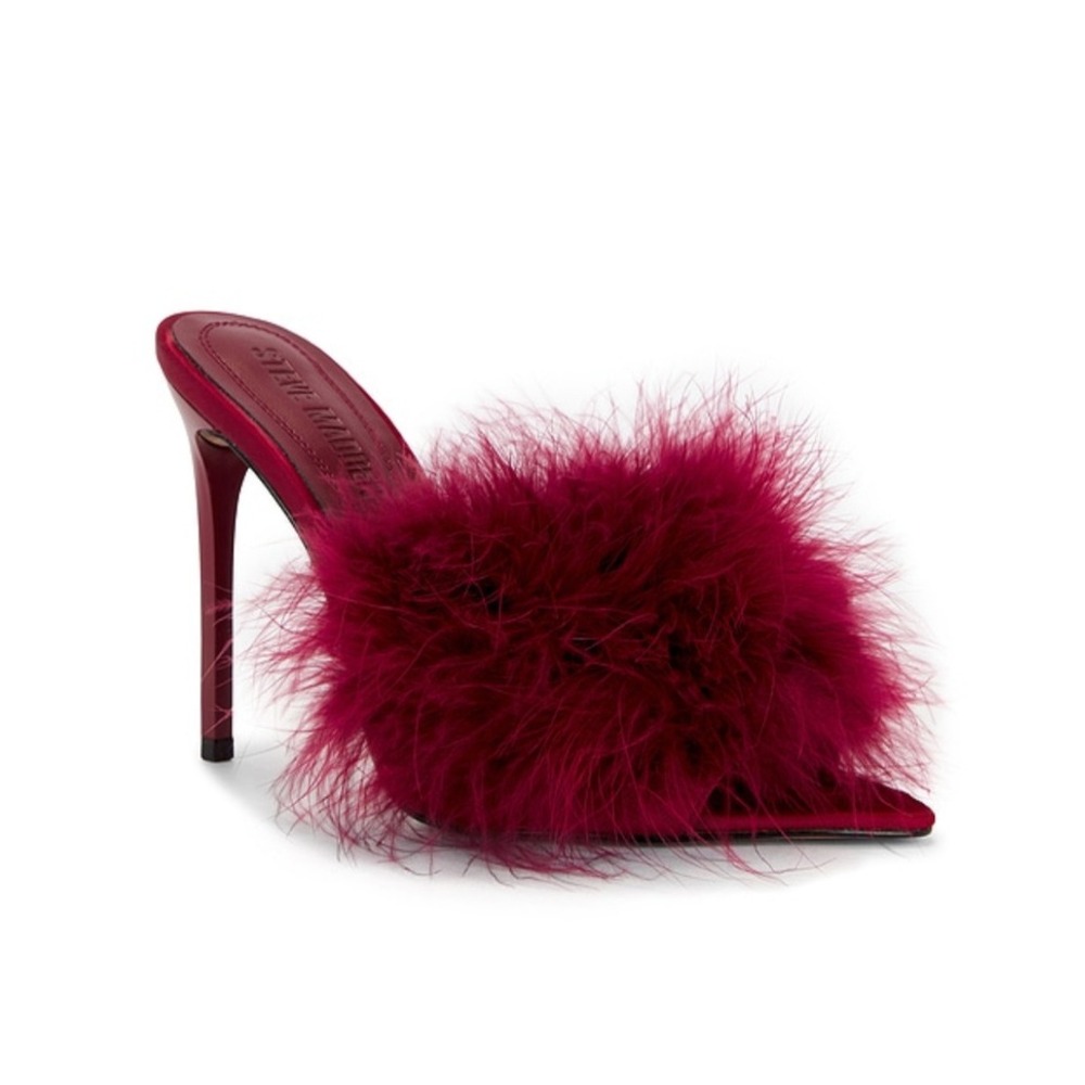 New Steve Madden x Revolve Mules 10 Heels Feathered Burgundy Pointed Open‎ Toe